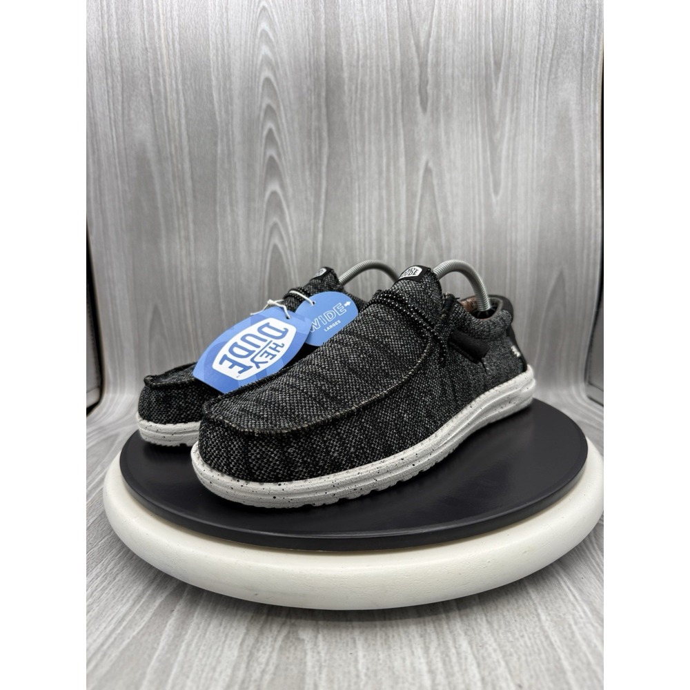 Hey Dude Wally Sox Stitch Mens Size 9 Wide Black White Slip On Casual Shoes NEW